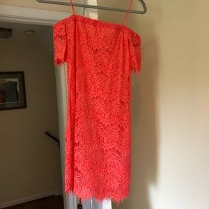 Topshop Coral Off-The-Shoulder Cocktail Dress